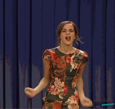 Happy Emma Watson GIF Abbildung des kostenlosen Starterguides für (teil-)selbständige Frauen in der Schweiz.
